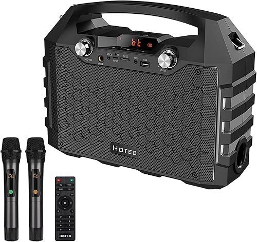 Hotec Sistema de altavoces PA portátiles inalámbricos, potente máquina de karaoke Bluetooth con micrófono inalámbrico dual para bodas, fiestas,