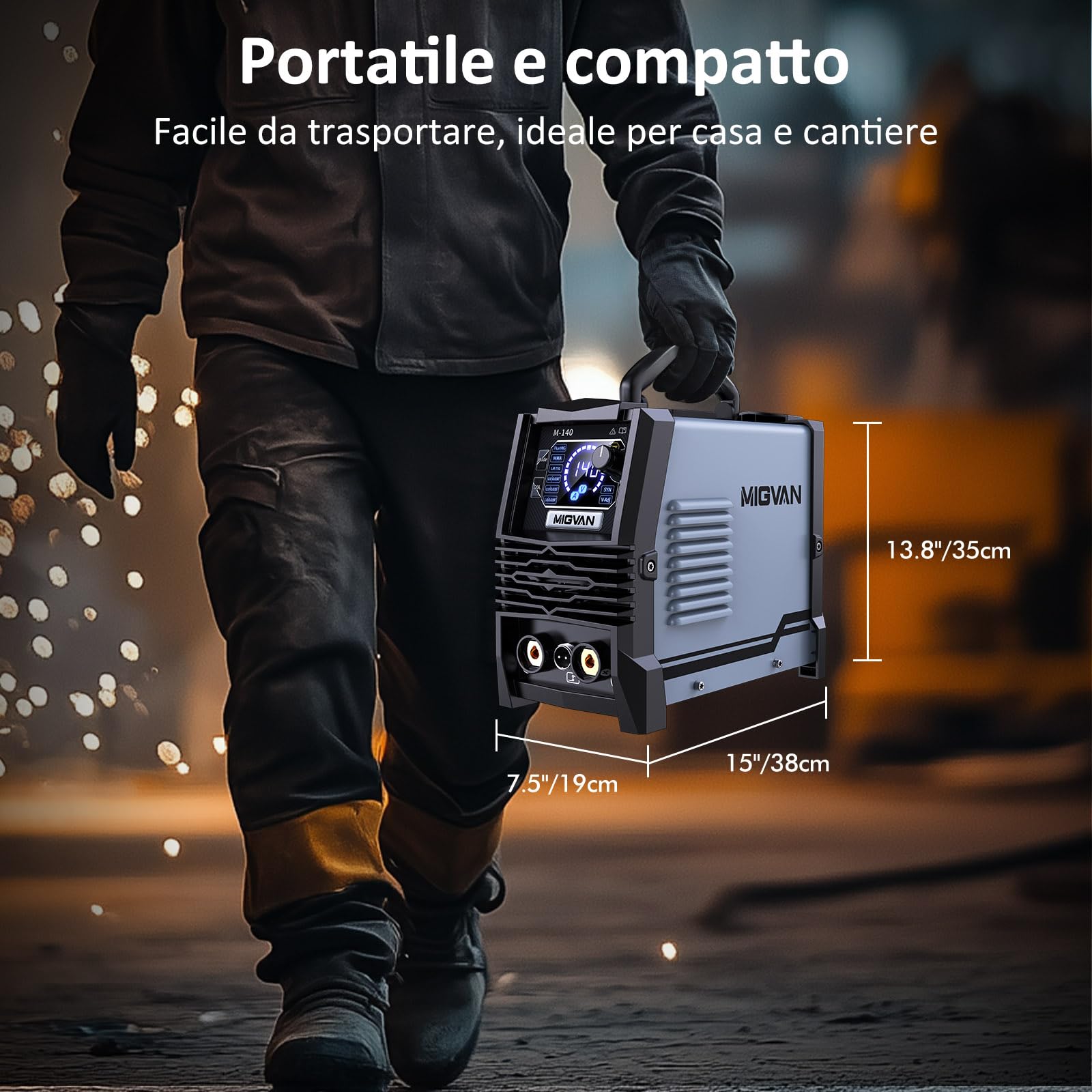 Saldatrice a Filo Continuo senza Gas 3-in-1 Inverter 140A Sinergica Flux MIG/MMA/Lift TIG, 60% ED, Tecnologia IGBT, Avanzamento Filo One-Touch, Leggera & Portatile per Fai-da-te M140S | Inverter IGBT (60% ED) con controllo One Touch, leggero e sicuro con