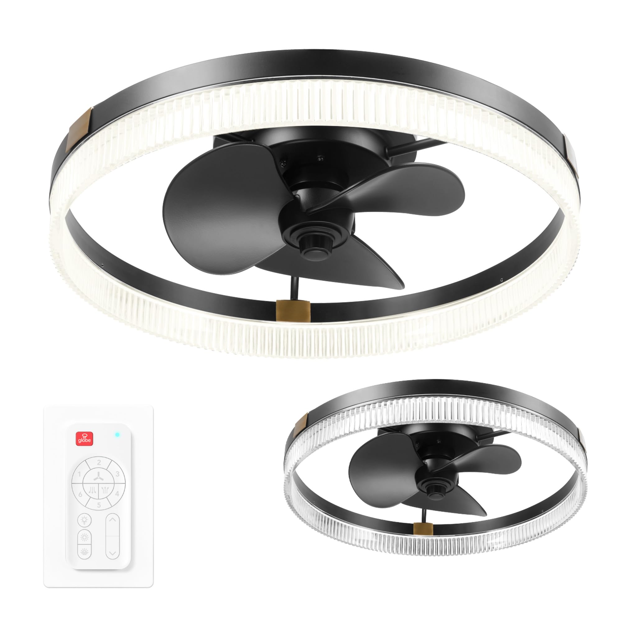 GLOBE Electric 37000113 20" Ceiling Fan with LED Light, Remote Control, WhisperQuiet DC Motor, 6 Speeds, Matte Black ( Similar to one in stock)
