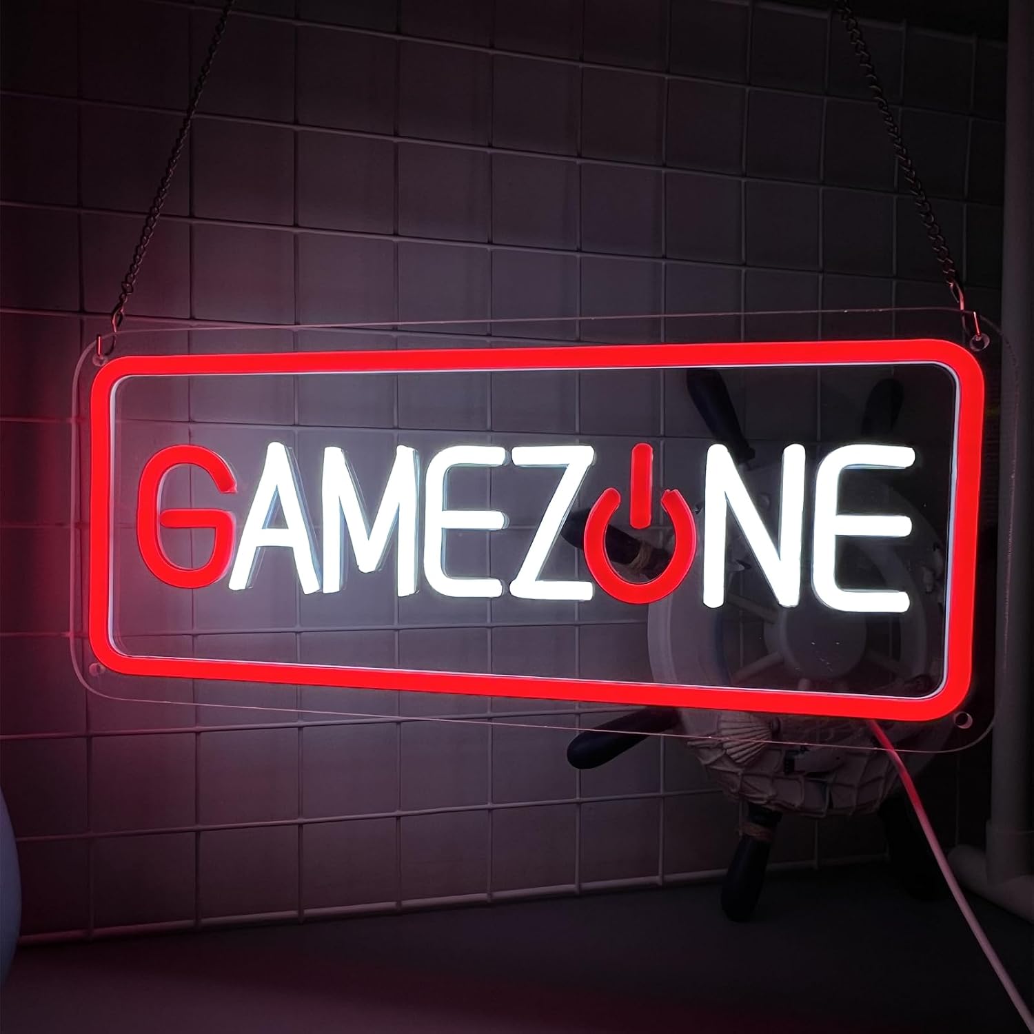 GAMEZONE Neon Sign for Wall Decor - Red & White Led Neon Light for Gaming Room, Bedroom, Cool Game Zone Sign with Dimmable Switch, 15.7x6.7 inch, USB Powered Gaming Wall Art for Boys Room, Man Cave