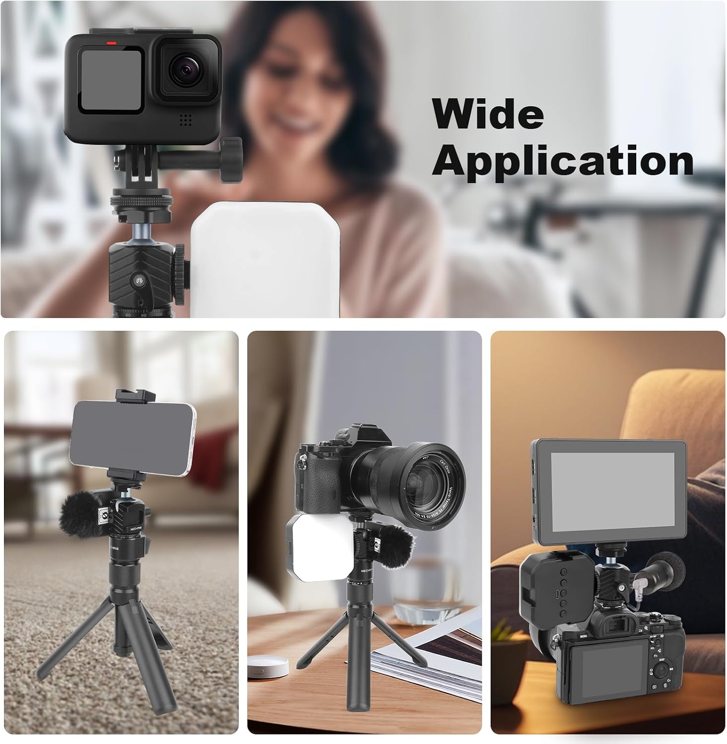 Mini Ball Head Tripod Head with Triple Cold Shoe Mount, Aluminum Tripod Ball Head Mount for DSLR Action Camera/Smartphone/LED Light/Mic/Tripod/Monopod/Light Stand/Cage, Max Load 8.8lb (62006)