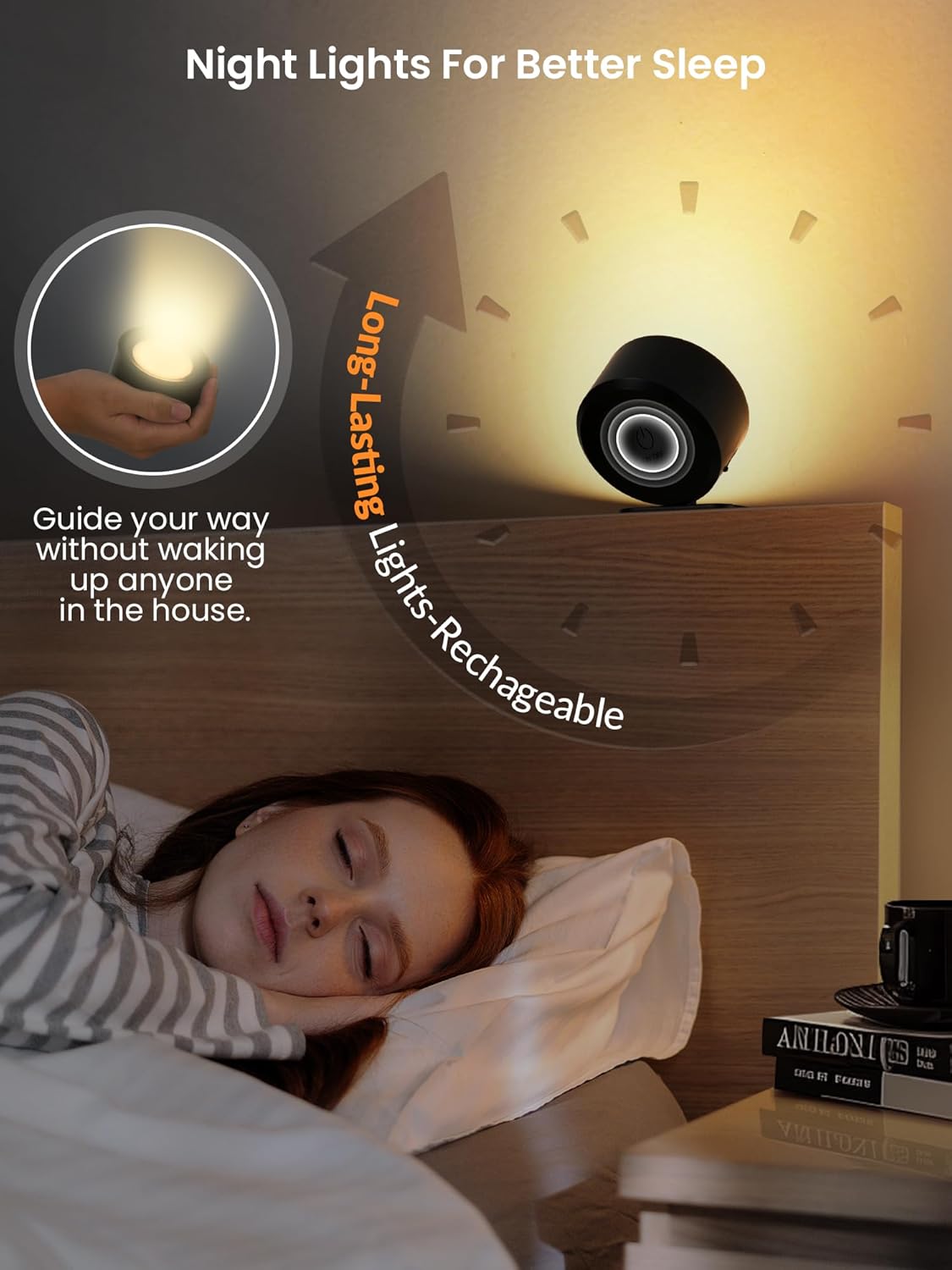 LED Wall Sconces Battery Operated 360° Rotation Decor Wall Mounted Cordless Lights, 3 Color Temperatures & Dimmable, Wireless Magnetic Picture Lights Bedside Wall Lamps Bedroom, Livingroom-Black