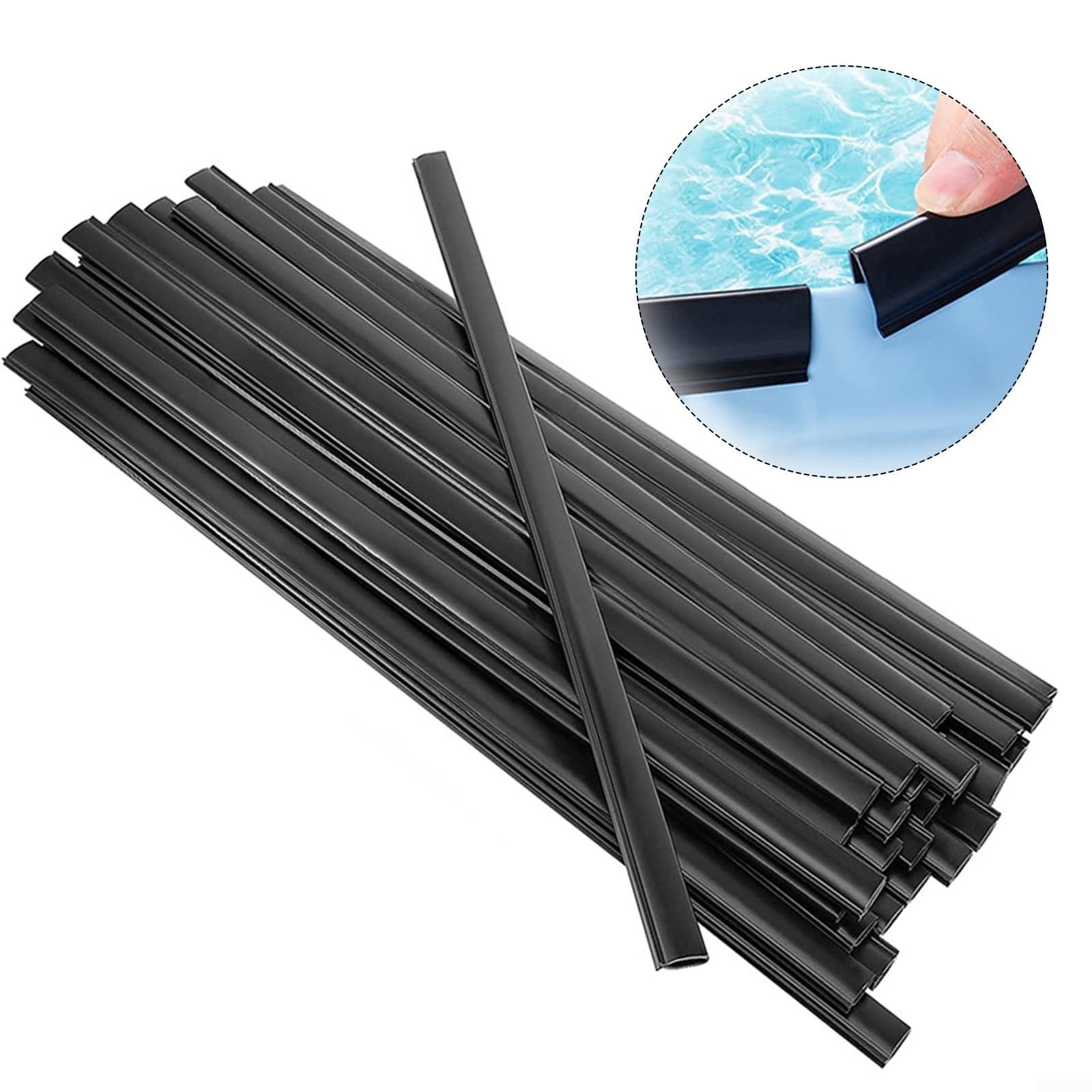 Tiras de polietileno negro para revestimientos superpuestos, clips planos de pista de 24 pulgadas con bordes redondeados para proteger el revestimiento, piezas de piscina sobre el suelo (B)
