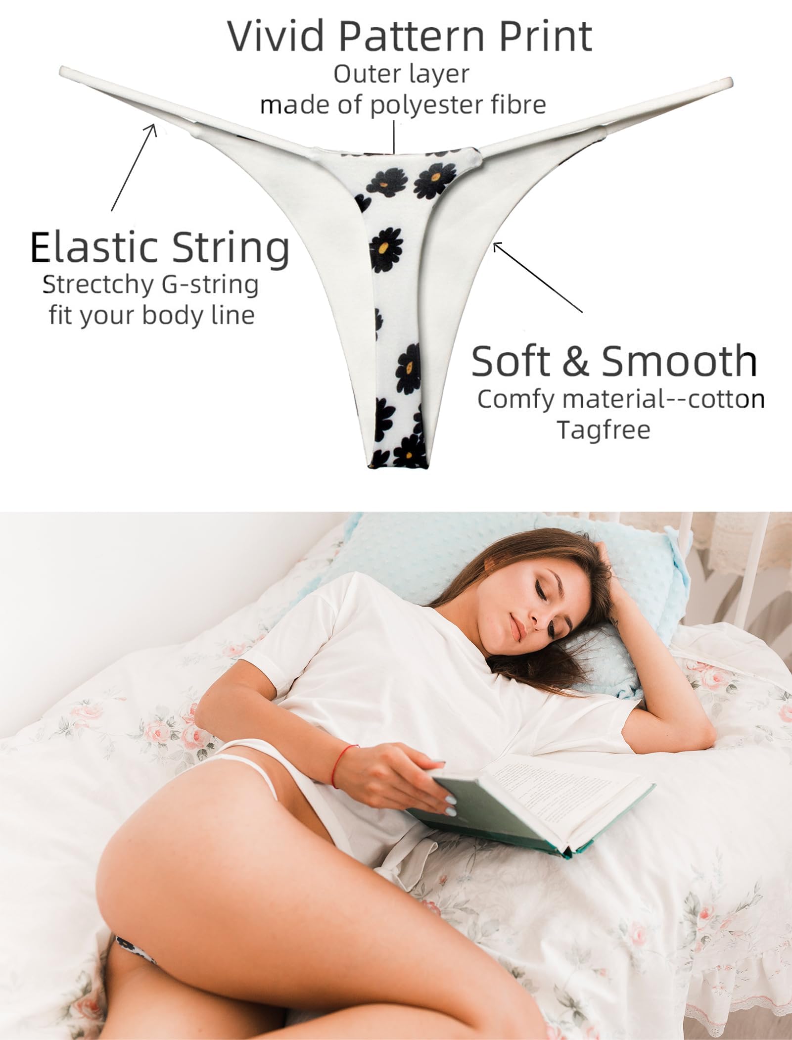 KUKU PANDA Perizoma da Donna Sexy Hot Filo Tanga Mutande in Cotone Senza Cuciture Intimo Pacco da 3 Slip