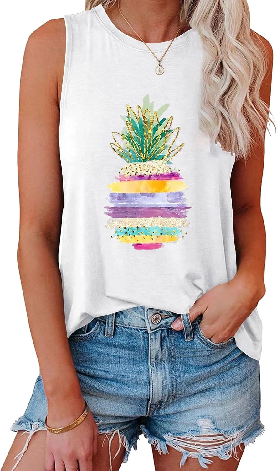 Womens Tank Tops Summer Loose Fit Casual Tank Tops Crewneck Sleeveless Tops 2026