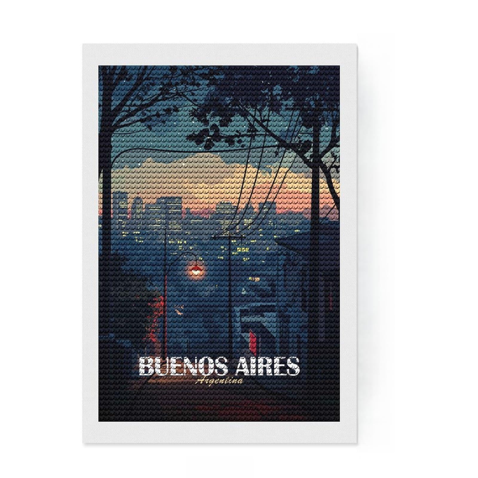 Junmoney Buenos Aires Cityscape at Dusk 5D Diamond Painting Kit 8"x12", for Women, Farmhouse Decor, Boho Decor, Thoughtful Present, Relaxing DIY