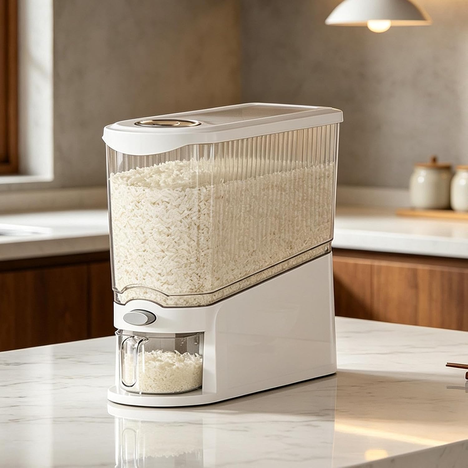 Rice Storage Dispenser, 13.23 Lb Press Type Grain Container With Anti Gnat