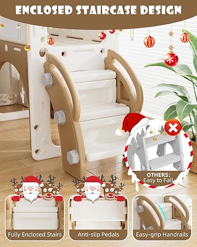 Miniatura 6 de XJD Tobogán infantil 13 en 1 para niños pequeños, nueva actualización con juego de golf, aro de baloncesto, tabla de dibujo para juego en interiores