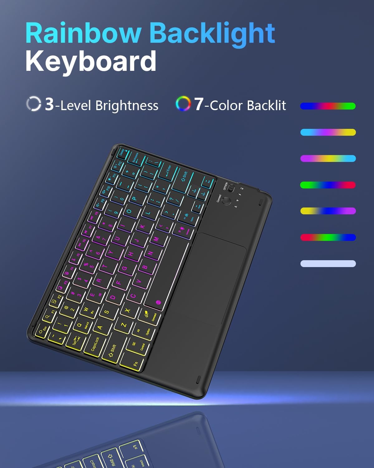 Keyboard Case for Samsung Galaxy Tab S10 Lite / S10 FE / S9 FE / S9 / S8 | 10.9-11 Inch 7 Color Rainbow Backlit Trackpad Keyboard with Mouse - Black
