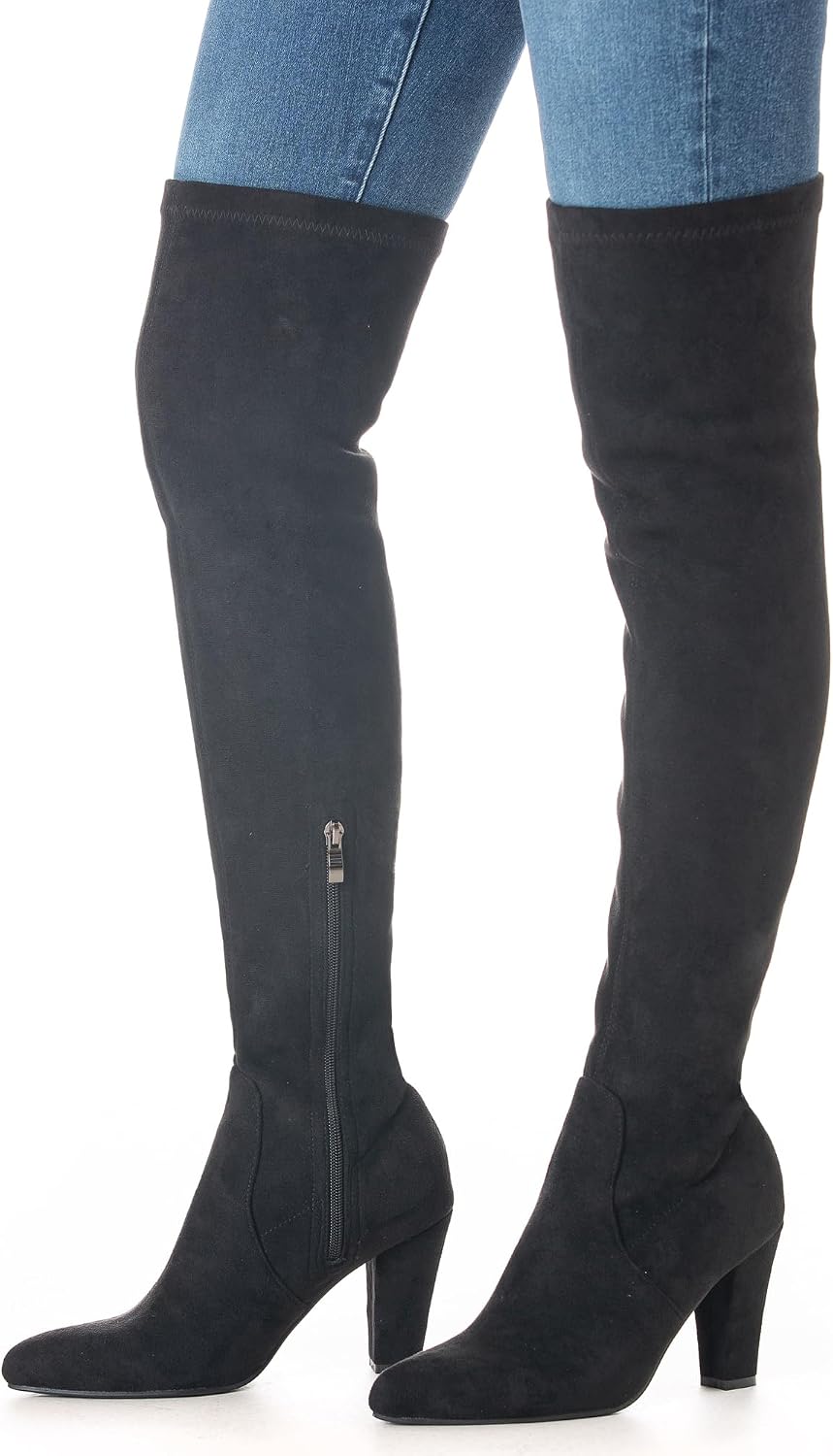 N.N.G Women's Over The Knee Boots, Faux Suede, 3-Inch Stiletto Heel, Side Zip, Black,Stone, Almond Toe for Party, Evening, Office Wear