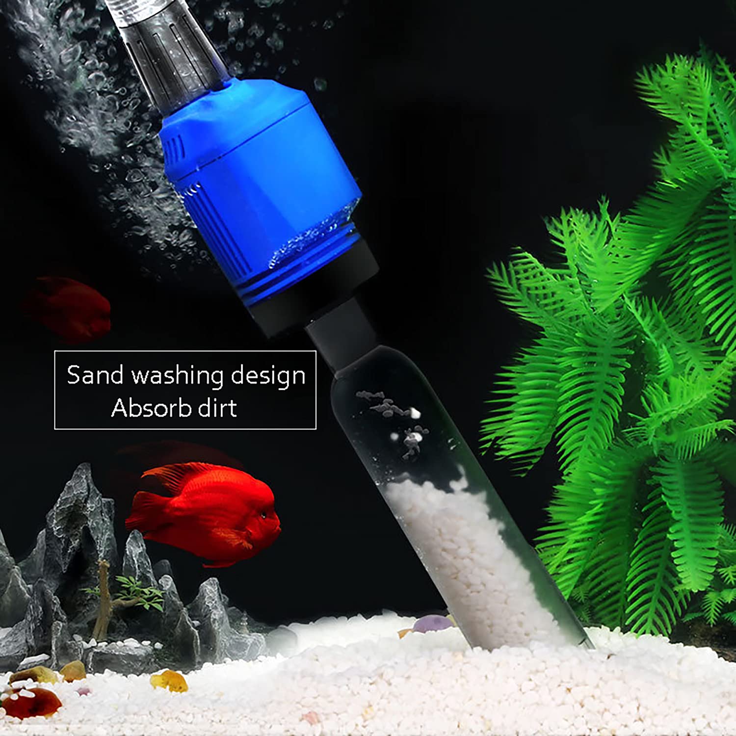 Électrique Aspirateur Automatique Nettoyage Graviers pour Aquarium, Nettoyeur de Gravier avec Éponge Filtrante ​de Gravier Convien