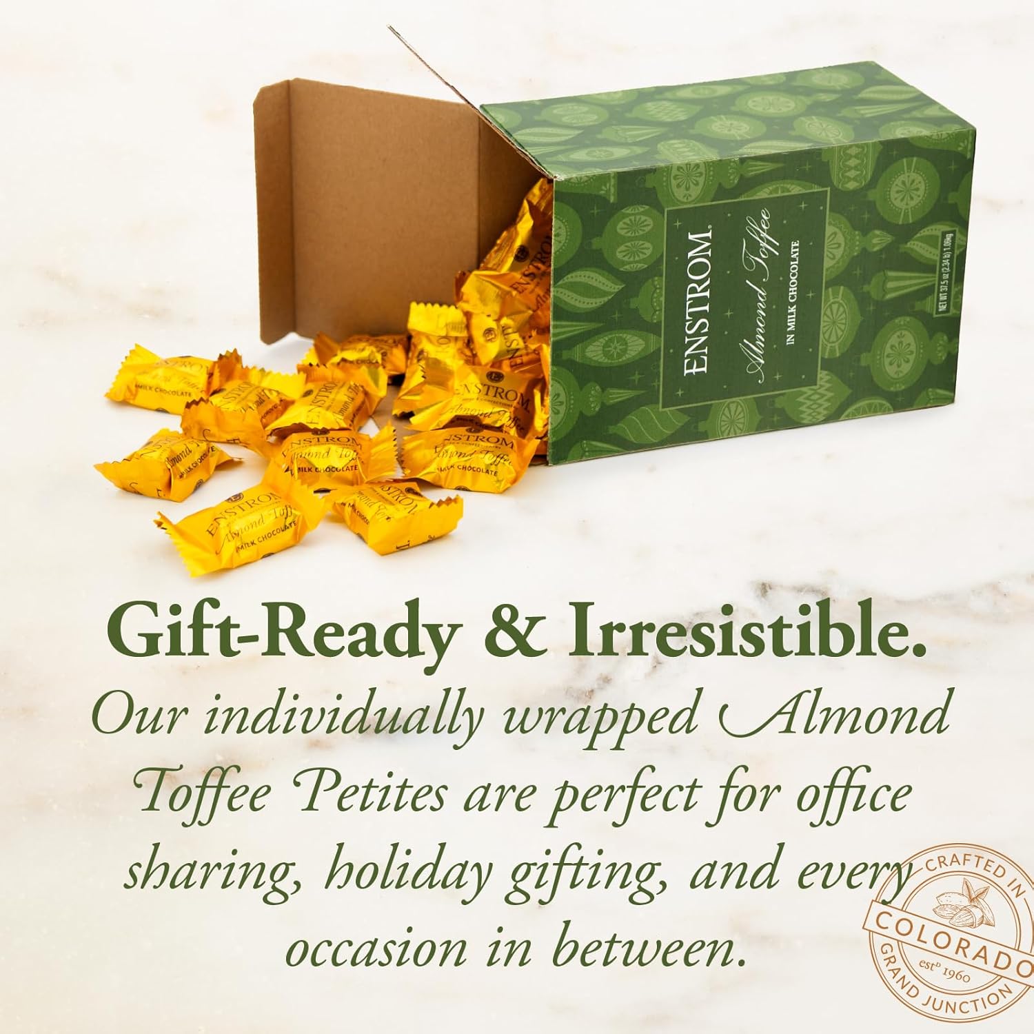 Enstrom Almond Toffee Petites Gift Box - Gourmet Milk Chocolate Covered Toffee Candy - Individually Wrapped English Butter Toffee - English toffee gift Box (75 Pieces) - 2.34 Pounds