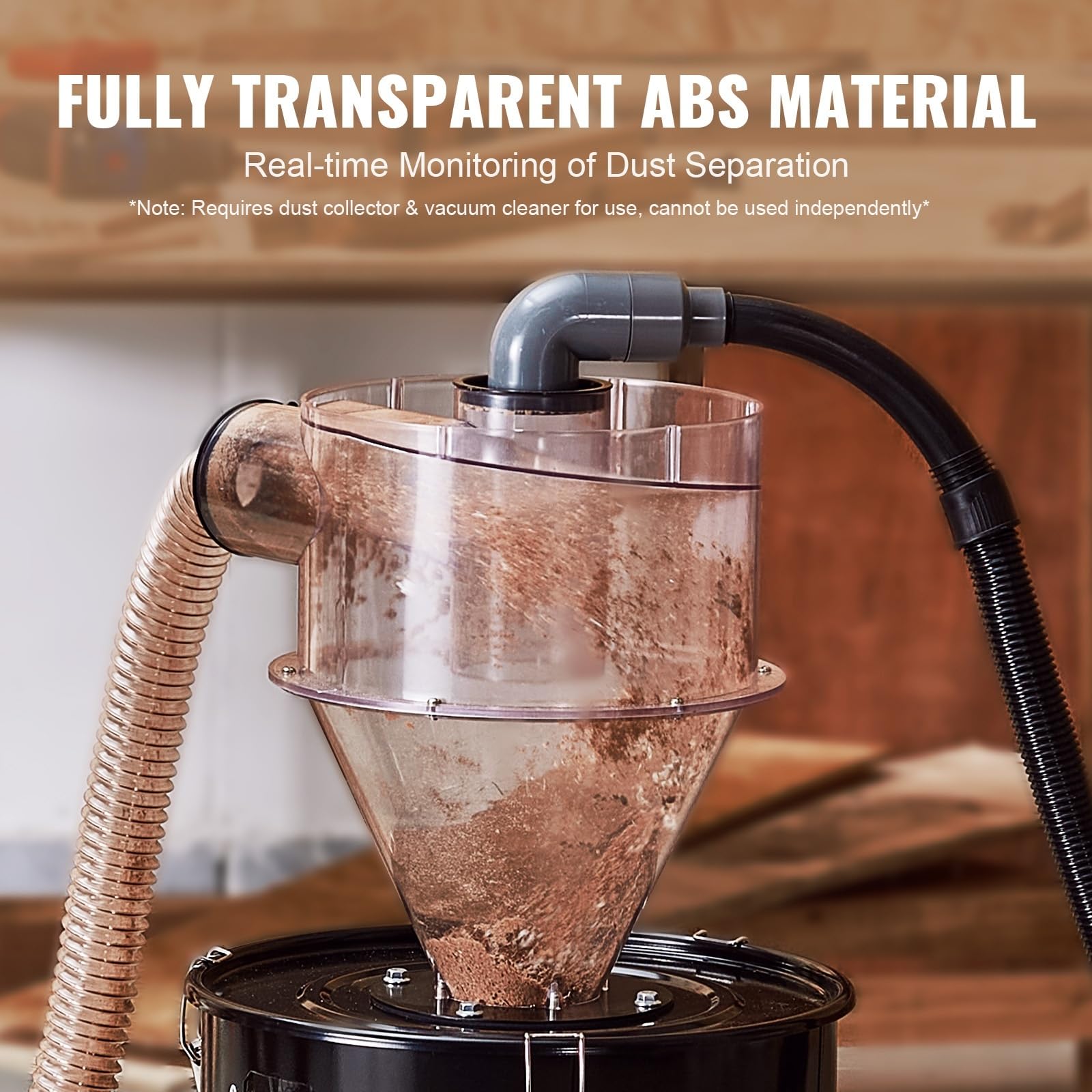 Separador de polvo ciclónico: Adaptable a colectores de polvo, ABS Dust Deputy for aspiradoras de taller húmedas y secas, compatible con tanques de 5 a 10 galones