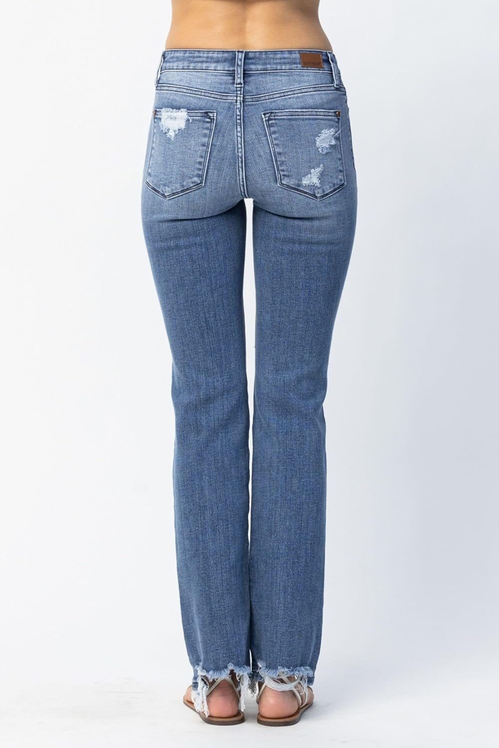 Judy Blue Destroyed Straight Mid-Rise Jeans for Women - 82425 (US, Numeric, 11, Regular, Regular, Blue)
