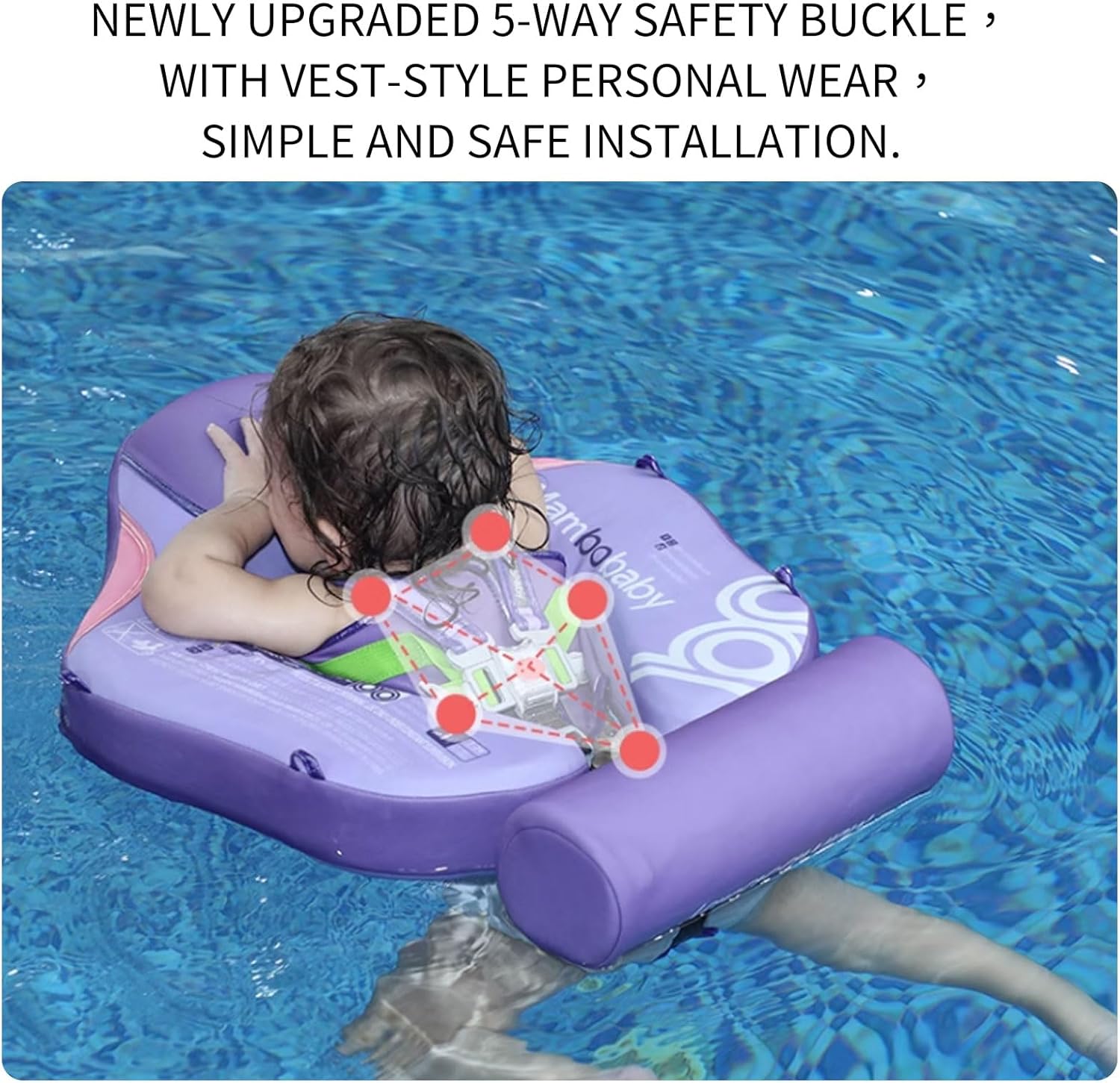 Mambobaby Float Non-Inflatable Baby Float with Canopy, Five-Point Safety System, 3D Canopy(Detachable) UPF 50+, Baby Pool Floats for 3-24 Months, Dual-Mode Toddler Swim Floaties