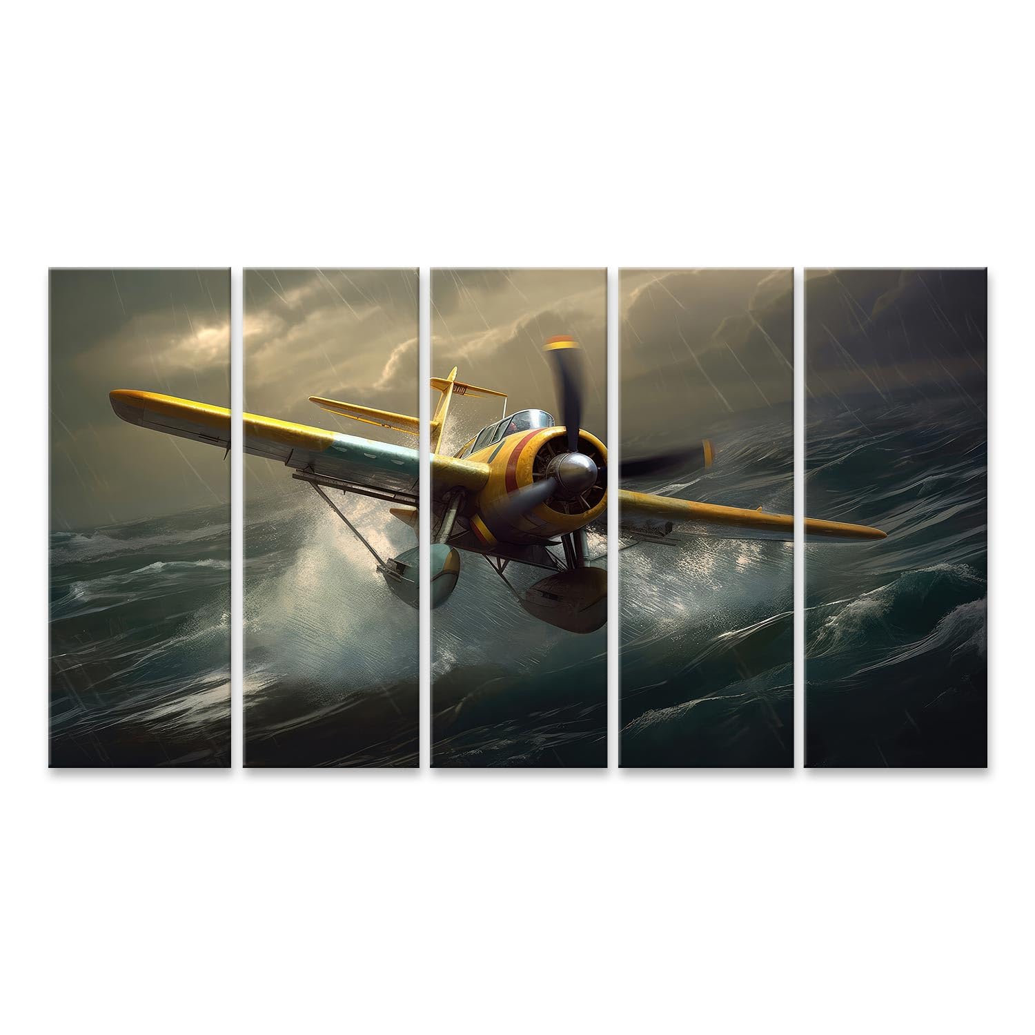 Tableau sur toile avion en pleine tempête sur l'océan pour déco murale