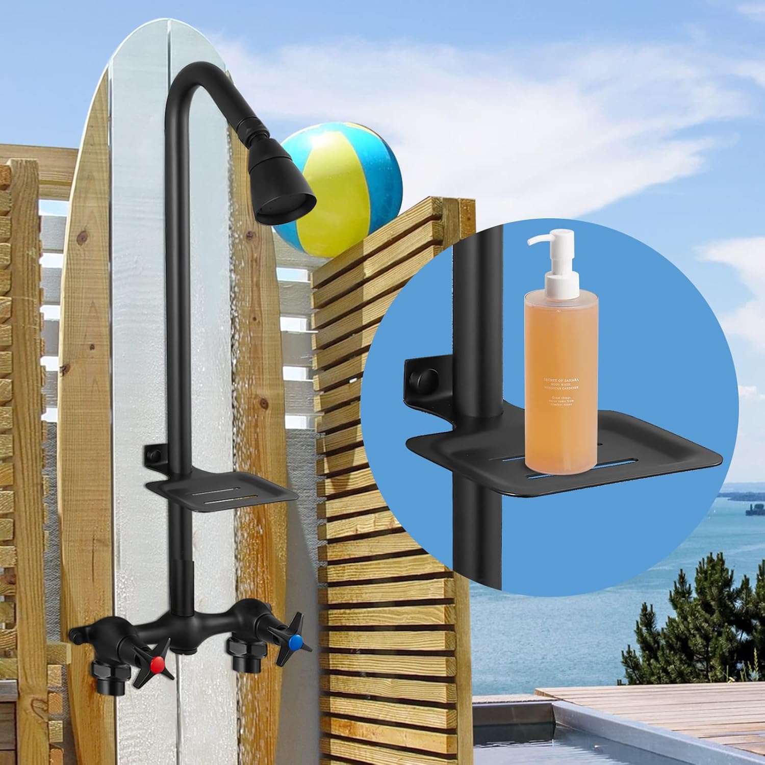 Aolemi Matte Black Outdoor Shower Kit Wall Mount Exposed Shower Faucet