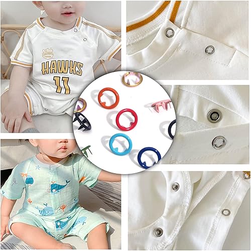 Miniatura 8 de LIDA ORO Kit de botones a presión, 1200 broches de metal con herramienta de cierre a presión para ropa, manualidades, cuero, costura (15 colores,