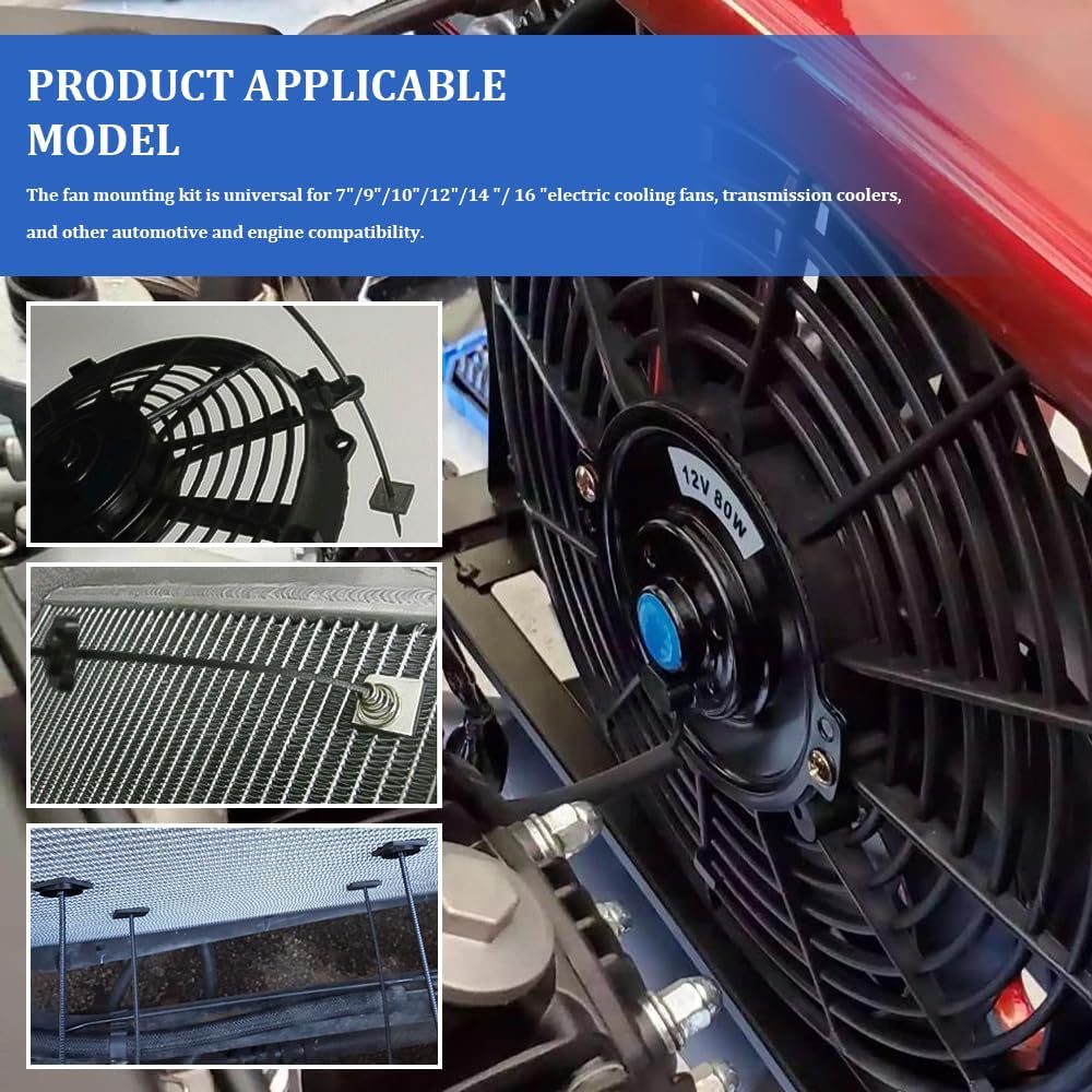 Fan Mounting Kit, Electric Mount Hold Down for Cooling Fan Transmission Cooler Radiator Fan Kit, Radiator Fan Zip Ties Clips Mounting Kit Universal for Most Car Vehicles