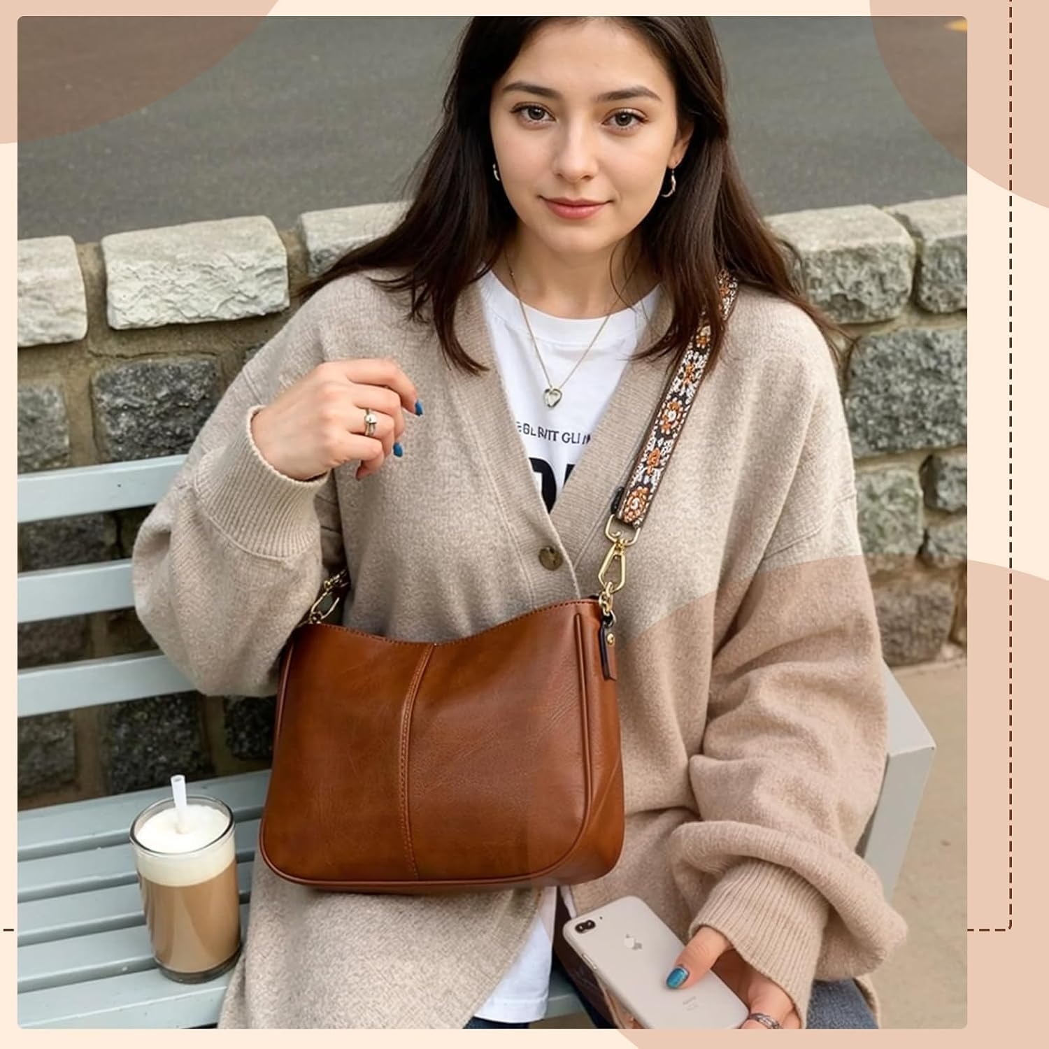 Crossbody Bags for Women, Vegan Leather Hobo Bag, Crossbody Purse with Guitar Strap, Tote Handbag with Wallet Purses Set - Image 2