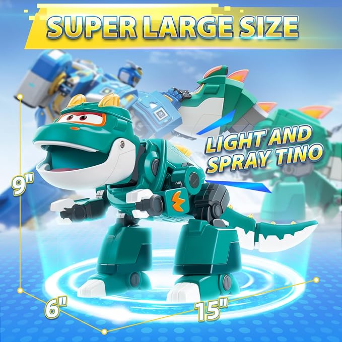 Super Wings - Dinosaurio Tino con Agua, Luz y Sonido miniatura 2