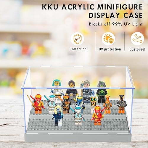 Vista 22 de KKU Vitrina para bloques de figuras de acción de minifiguras, caja de exhibición de minifiguras acrílicas, caja de almacenamiento con 3 pasos