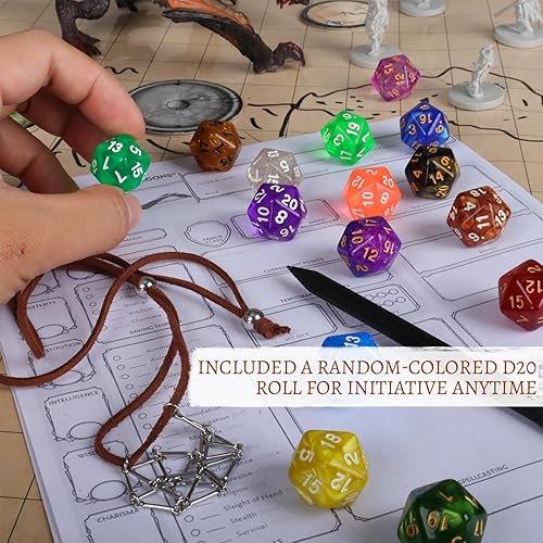 Miniatura 6 de DND D20 - Collar de dados  Colgante D20 extraíble con cadena de cuero de gamuza y jaula de acero sólido  Joyería geek para juegos de rol, accesorio
