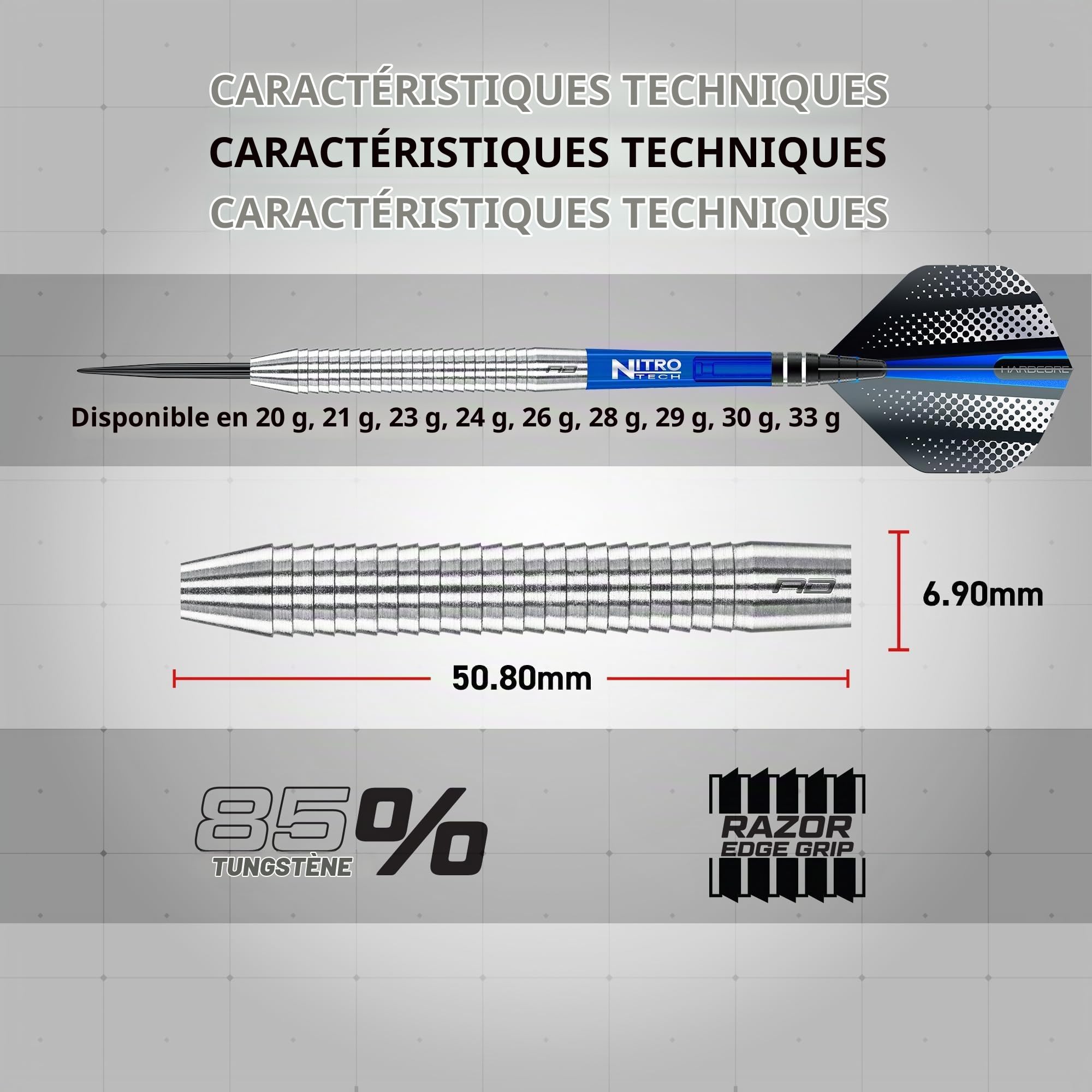 RED DRAGON Darts | Razor Edge Original 24g Pointe Acier | Set de Fléchettes en Tungstène | Set de Fléchettes Pointe Acier | Original, Black, Spectron, Extreme | Ailettes de Fléchette | 20g-33g