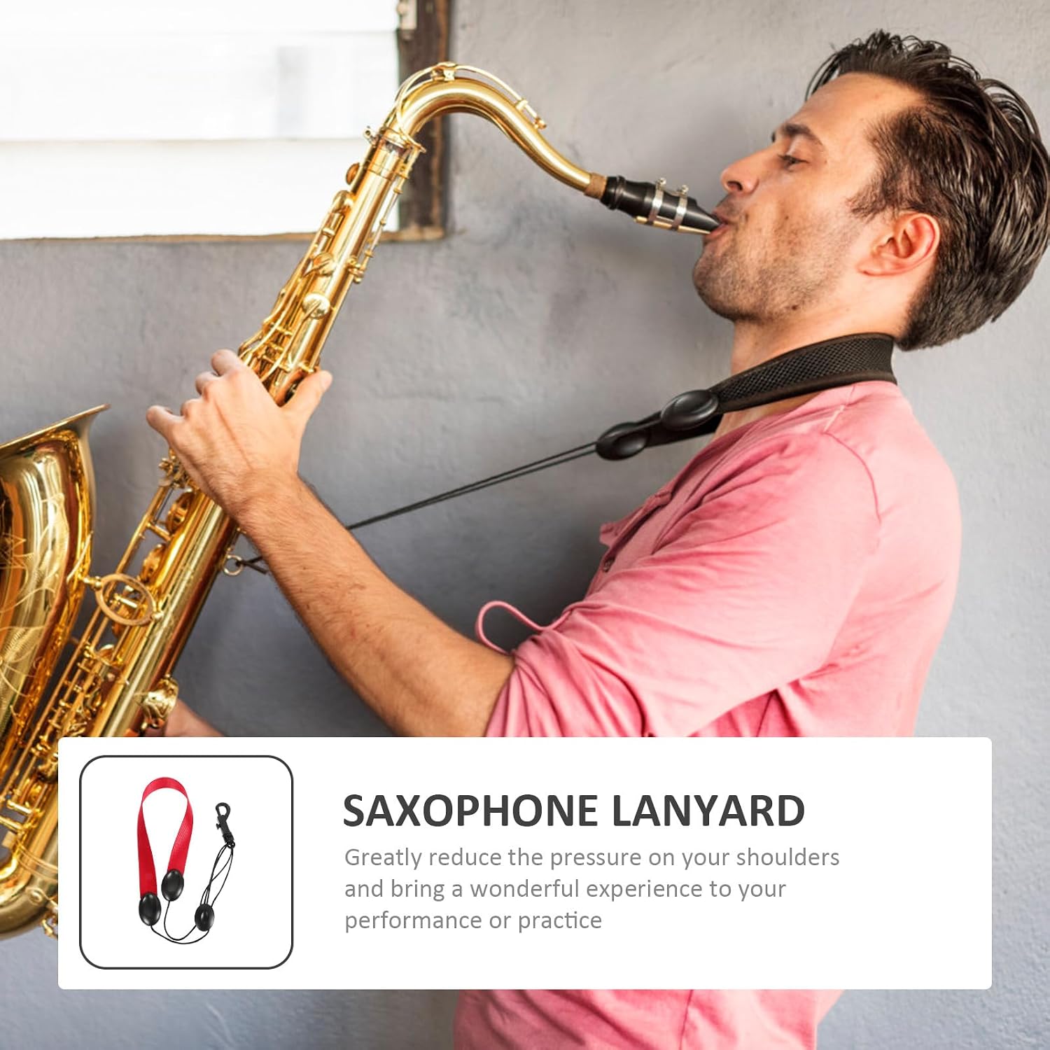 Nylon Saxophone Neck Strap with Thickened Wide Webbing, Red Portable Saxophone Harness for Alto and Tenor Sax, Adjustable Music Instrument Accessory with Sturdy Hanging Belt