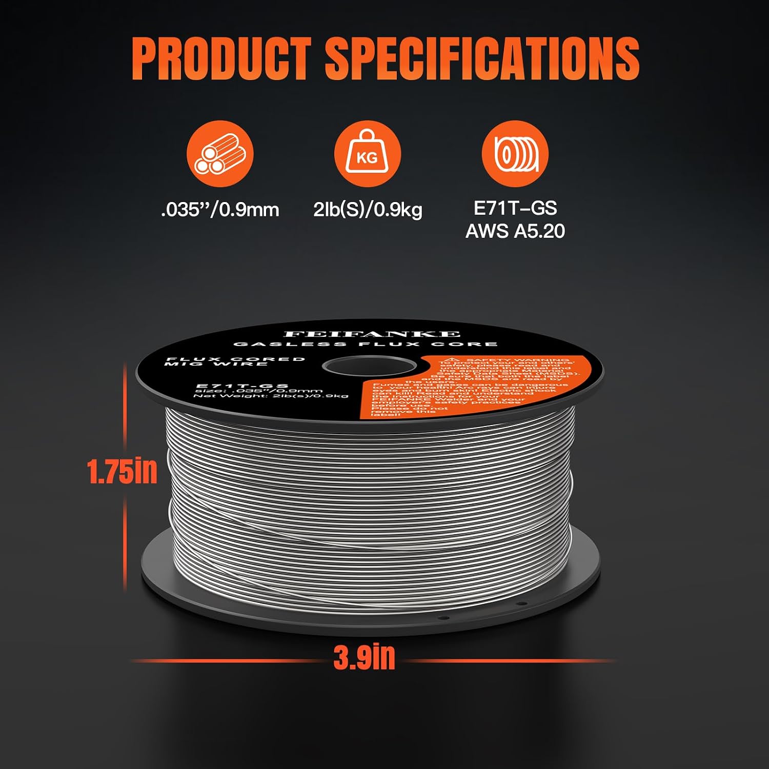FEIFANKE Flux Core Wire Gasless MIG Wire, E71T-GS Mild Carbon Steel Welding Wire, .035" Diameter 1Pack 2Pounds | Strong ABS Spool, No spatter, No Porosity, Oxidation-resistant, Any welding positions