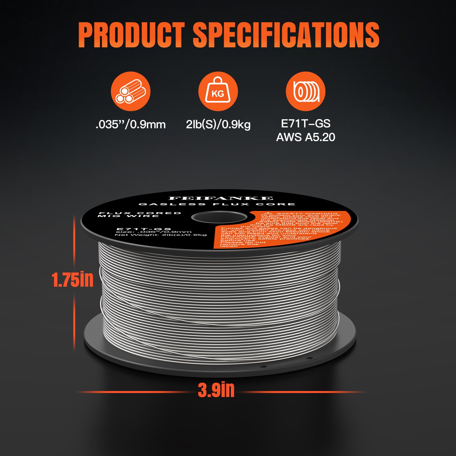 FEIFANKE Flux Core Wire - Filo per saldatura in acciaio dolce E71T-GS, senza gas, 0,9 kg, confezione da 3