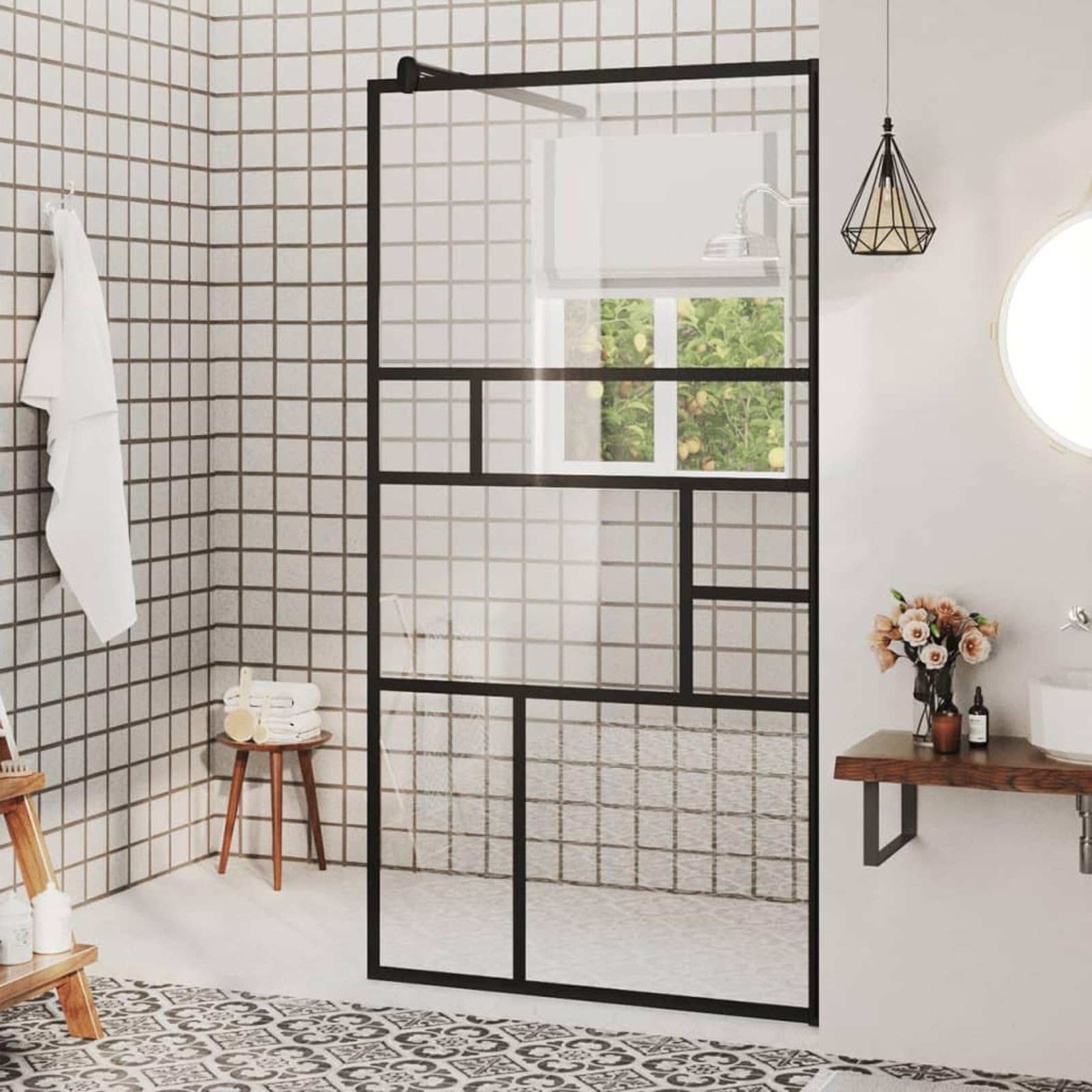 Mampara de ducha accesible vidrio ESG claro negro 80x195 cm, JUNZAI Mampara Bañera, Mampara Baño Ducha, Cabina De Ducha, Mampara Baño 150752