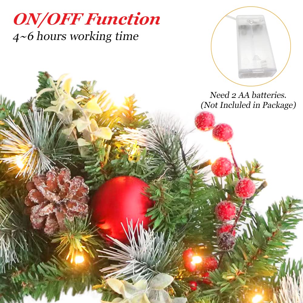 Couronne De Noël Jaune-Guirlande Artificielle De Noël Avec Fleurs Et Boules Scintillantes-Déco De Noël-accroché à La Porte, Au Mur - Maison