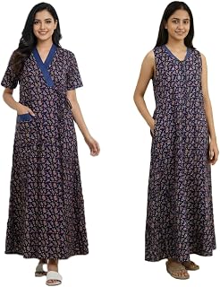 Baby Doll Women's Bizzy Lizzy Poly Cotton Set Of 2pc Full Length Housecoat, Robe, Nighty, Sleepwear, Night Gown for Women ... Price In India