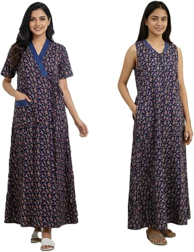 Baby Doll Women's Bizzy Lizzy Poly Cotton Set Of 2pc Full Length Housecoat, Robe, Nighty, Sleepwear, Night Gown for Women ...