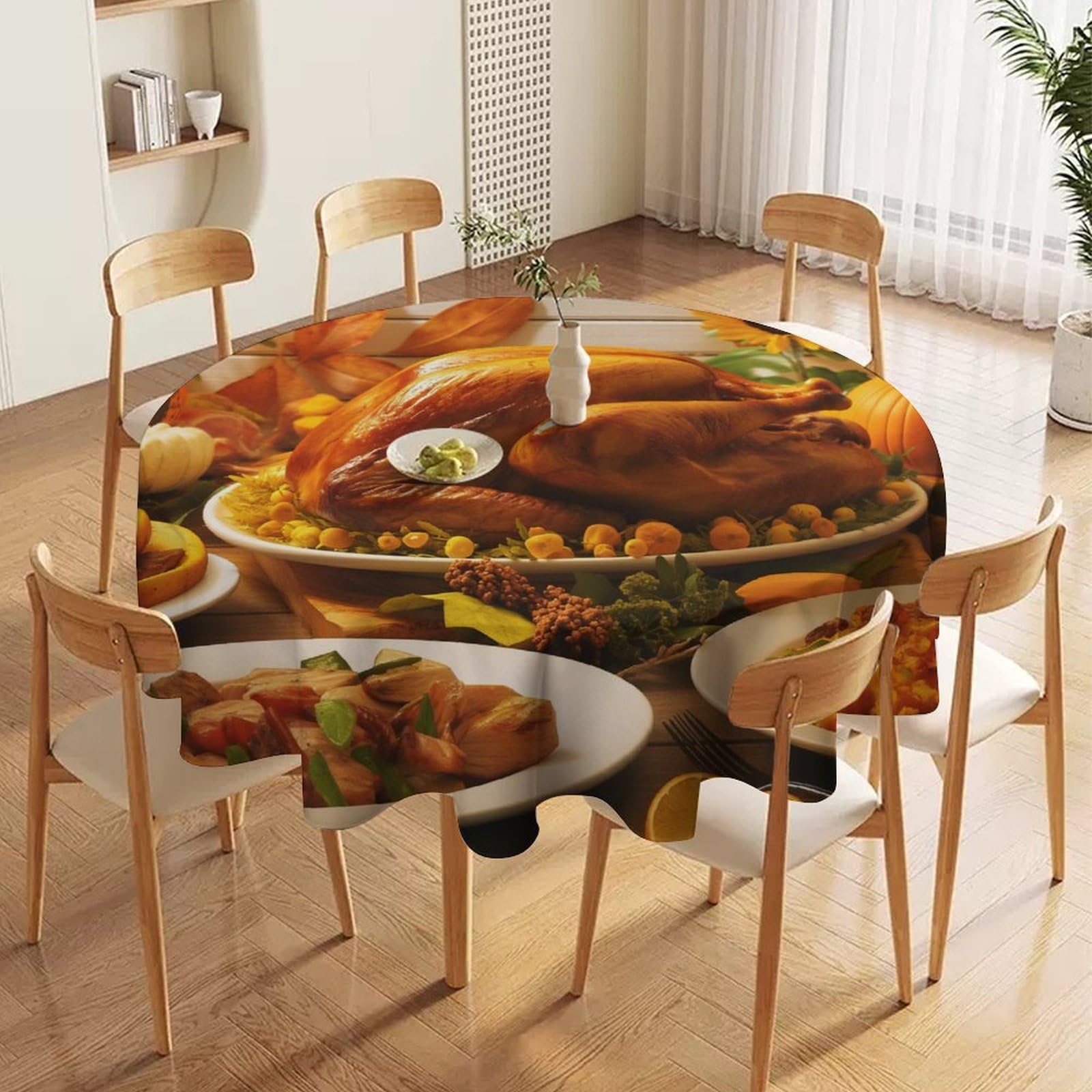 ORDOBO Round Table Cover -Delicious Food Fashion Tablecloth Protector 3D Print Wipeable Outdoor Table Cover For Kitchen Dining Home Decoration 91X91Cm