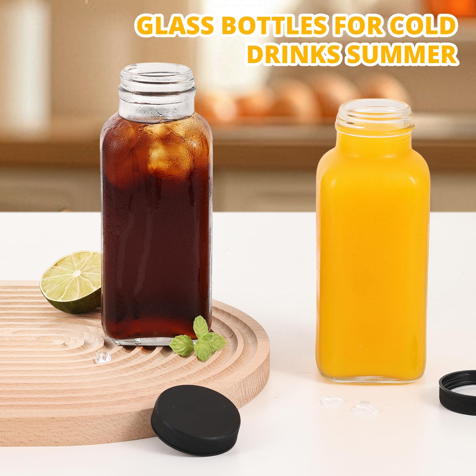 LIMILI Glass Bottles with Lids, 4pcs 300ml Reusable Wide Mouth Clear Glass Juice Bottles, for Milk Hot Cold Drinks - Image 4