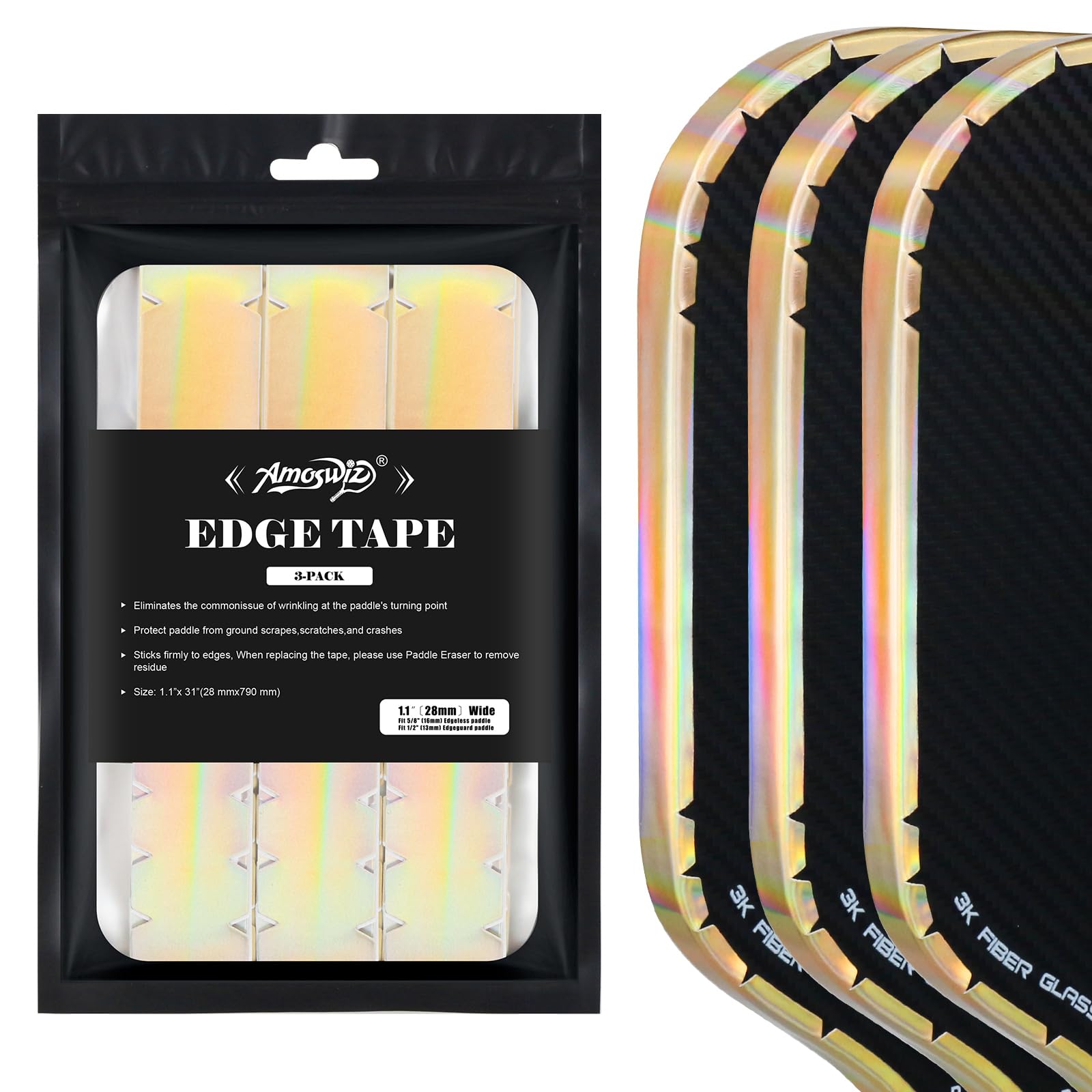 Amoswiz Pickleball Edge Guard Tape, 3 Pcs, Laser Gold — image 1