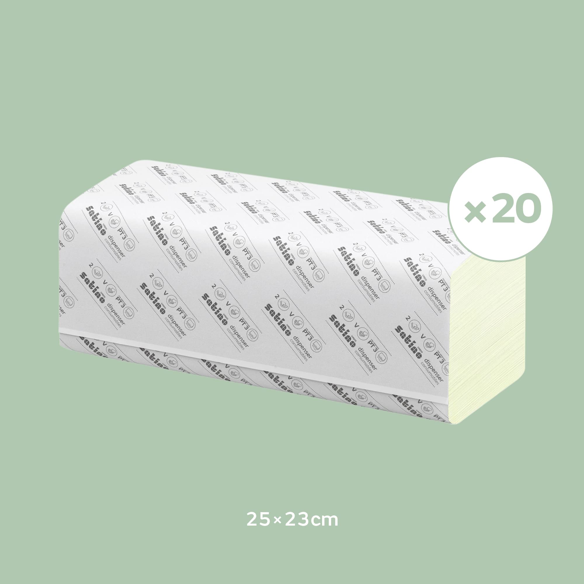 Satino Papierhandtücher 2lagig - 3.200 Blatt (20x160) Format Tissue - grün mit 25x23cm V-Falz - umweltschonend dank 100% Recyclingpapier
