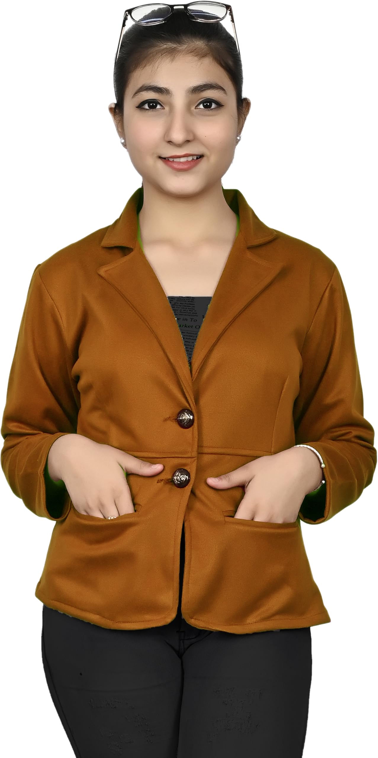 LIME 'N' LEMON Regular Fit Solid Single Breasted Casual Girls Blazer (Brown) 14-15 Years 2