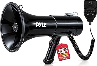 Pyle 100-Watt Square Megaphone Bullhorn, Lightweight and Portable Loudspeaker Horn with Aux (3.5mm) Input for MP3/Music, Automatic Siren, Whistle, MIC/Talk (Black), 1200 Square Yards Projection Range