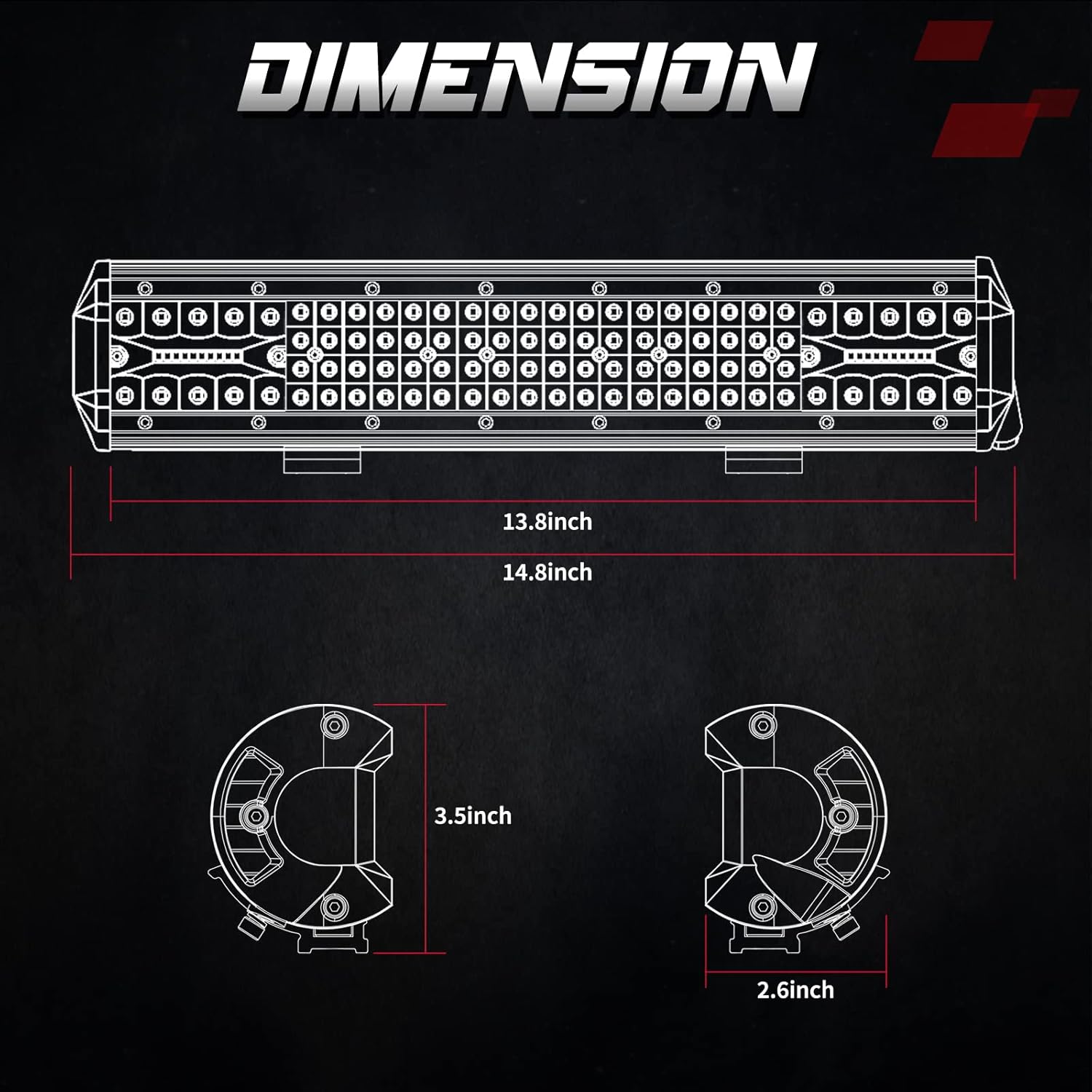 Amber Light Bar, OFFROADTOWN 15'' 224W Quad Row Spot Flood Combo LED Driving Light Bar LED Work Yellow Fog Lights for Off Road Truck Pickup SUV UTV ATV Car