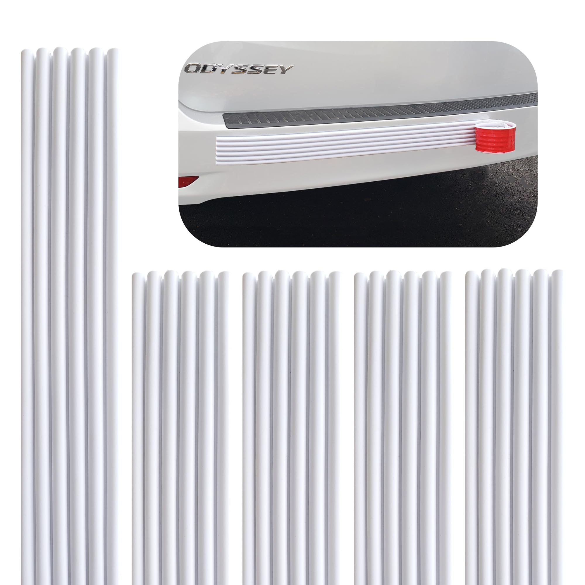 DIY Car Bumper Protectors - Set of 5 Strong Self-Adhesive Rubber Bumper Guards for Cars - Anti-Scratch and Anti-Collision No-Residue Rubber Bumper Car Protection Strips - White