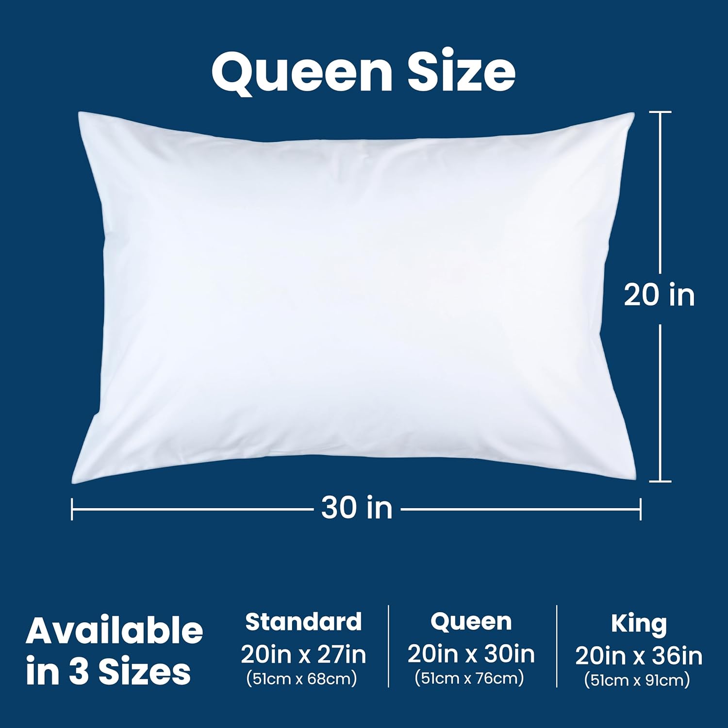 100% Stain Resistant & Waterproof Queen Size Pillow Protectors with Zipper Set of 2 - Bed Bug & Dust Mite Proof White Pillowcases - Breathable, Comfortable Pack of Covers for Pillows, 20 x 30 Inches