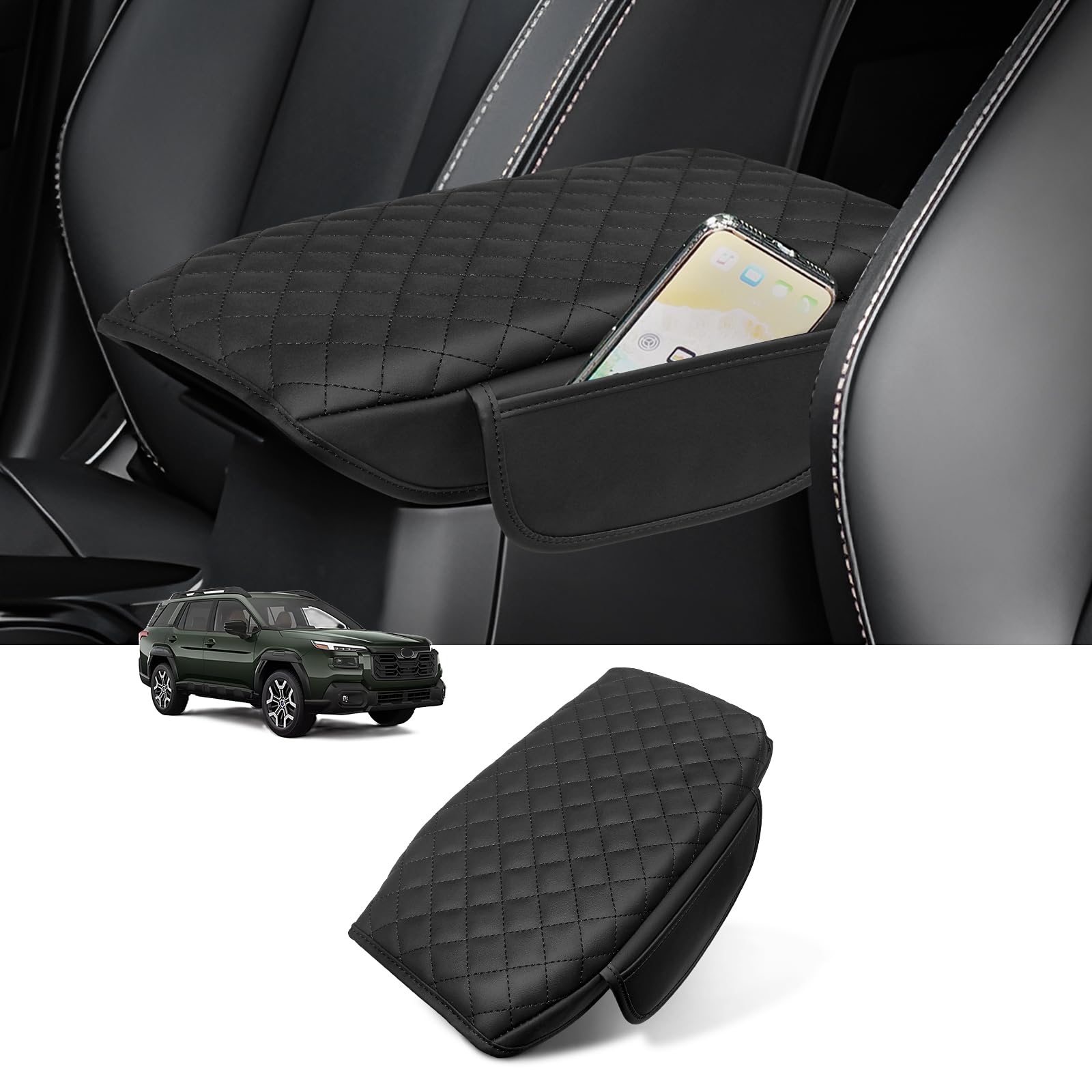 Custom for Center Console Cover Outback 2020-2025 2026 Armrest Cover Accessories PU Leather Armrest Seat Box Cover Protector with Pockets Storage Bag