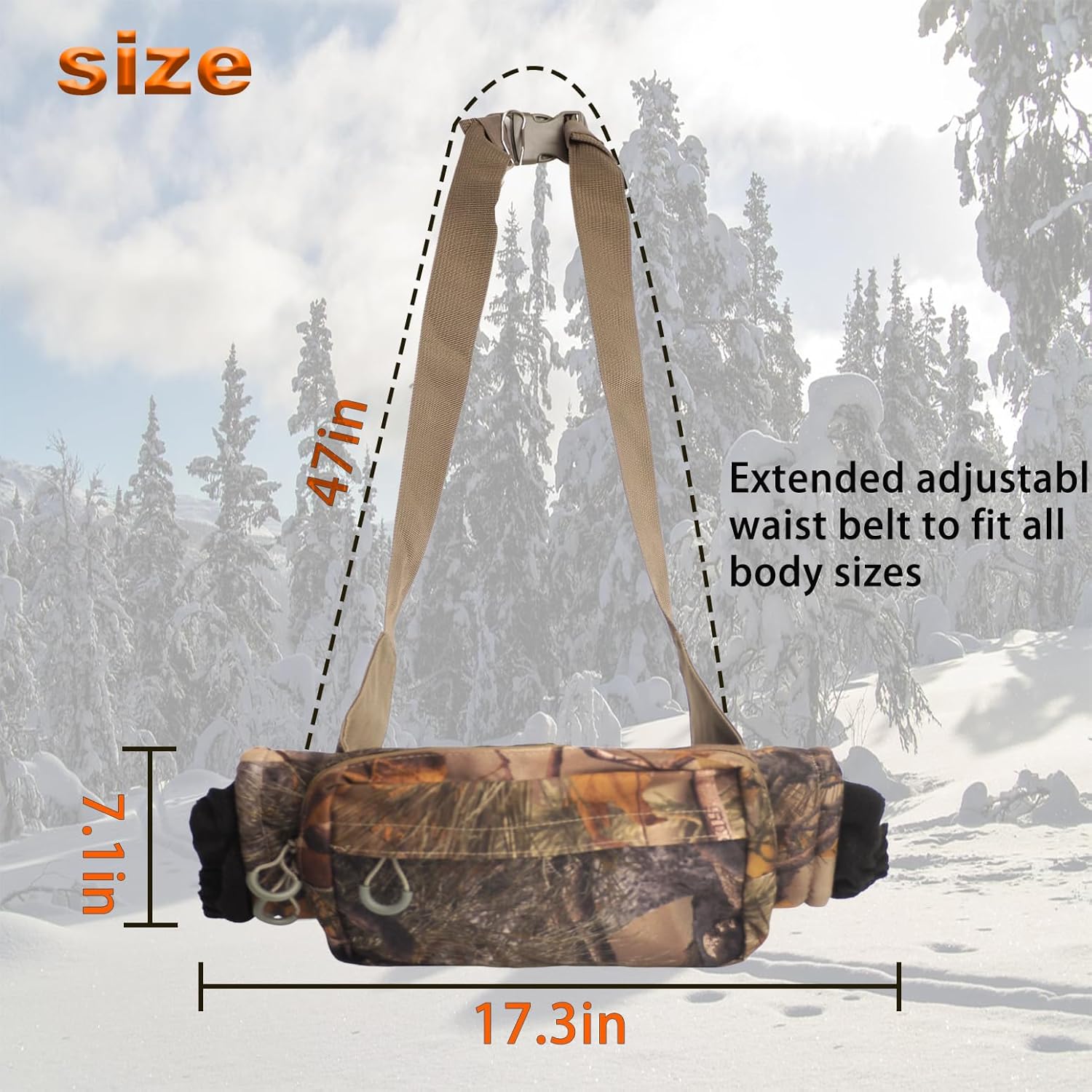 Double-Layer Storage Bag Hunting Hand Muff，Hunting Hand Warmer Pouch ，Waist Type Warming Pouch，Include Camouflage Face Mask，Fleece，Windproof and Waterproof for Hiking Wildlife Photography