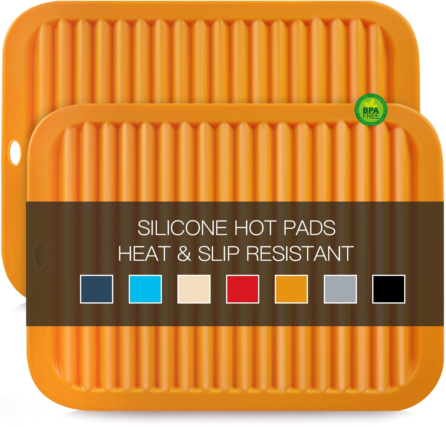 Silicone Trivets for Hot Pots and Pans, 9 * 12" Orange Silicone Hot Pads Pot Holders for Kitchen, 2 Pack Trivet Mat for Hot Dishes, Hot Pot Mats Hot Plates for Table Hot Dishes, Jar Opener
