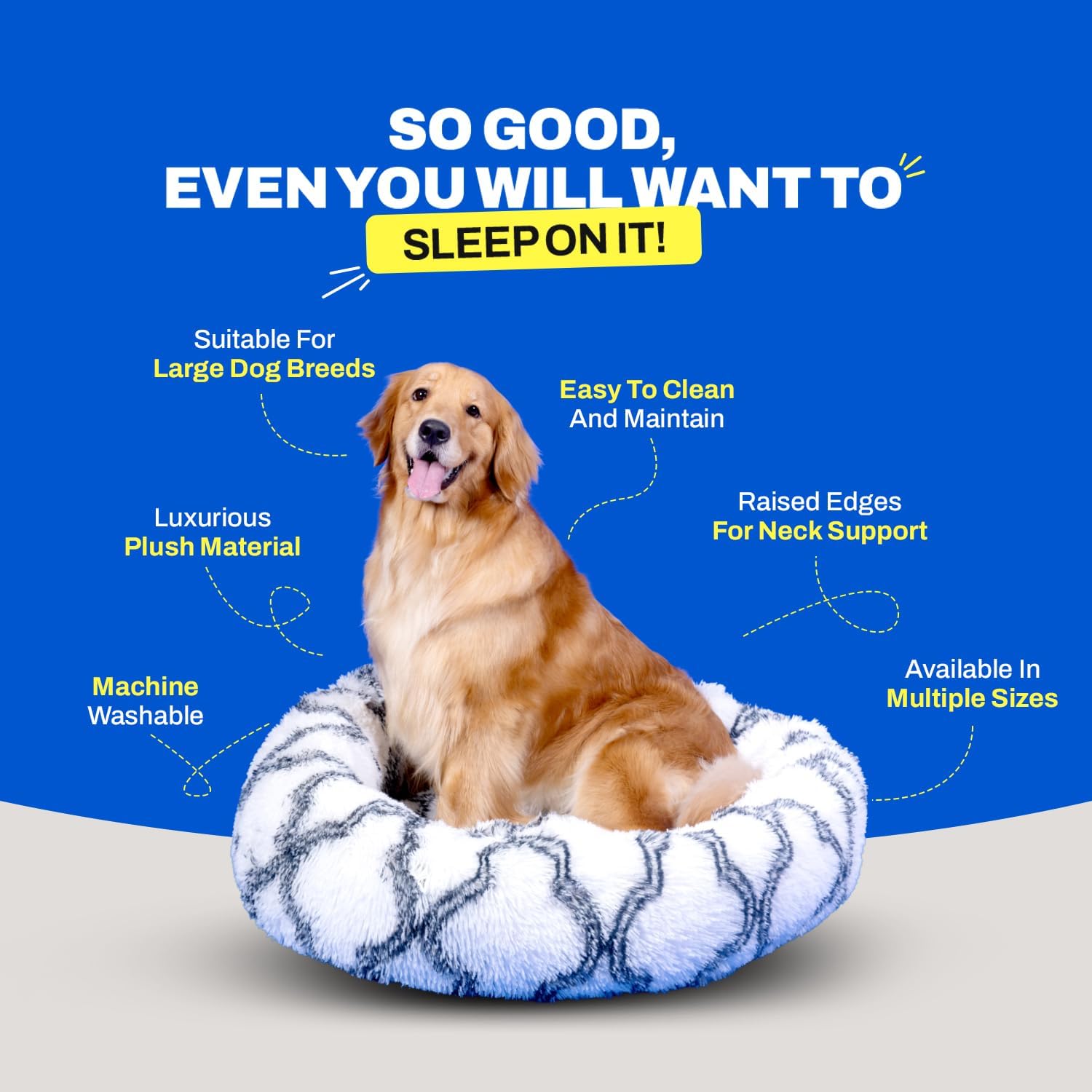 review SnooZZZles Donut Shaped Dog Bed Calming Stress Relief Dog Bed | Made with Fluffy Faux Fur | Anti-Slip Bottom | Washable Dog Bed | Black & White