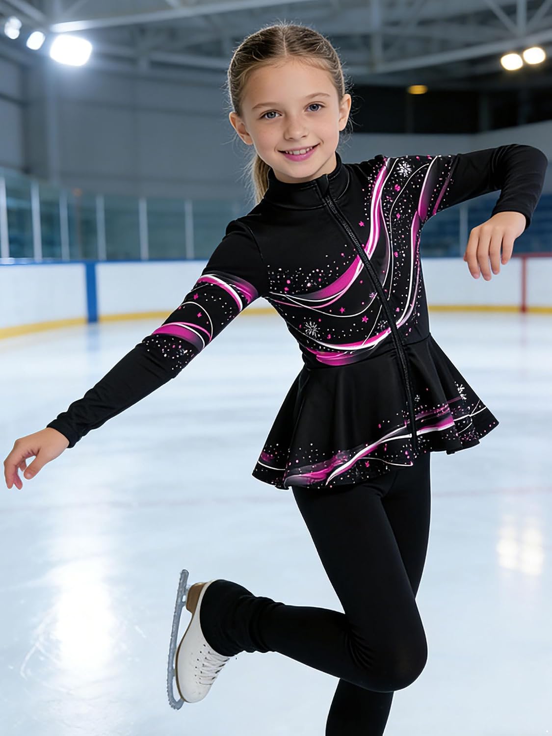 Girls Full Zip Skating Coat Long Sleeve Sweatshirt Printed Yoga Jacket Practice Dance