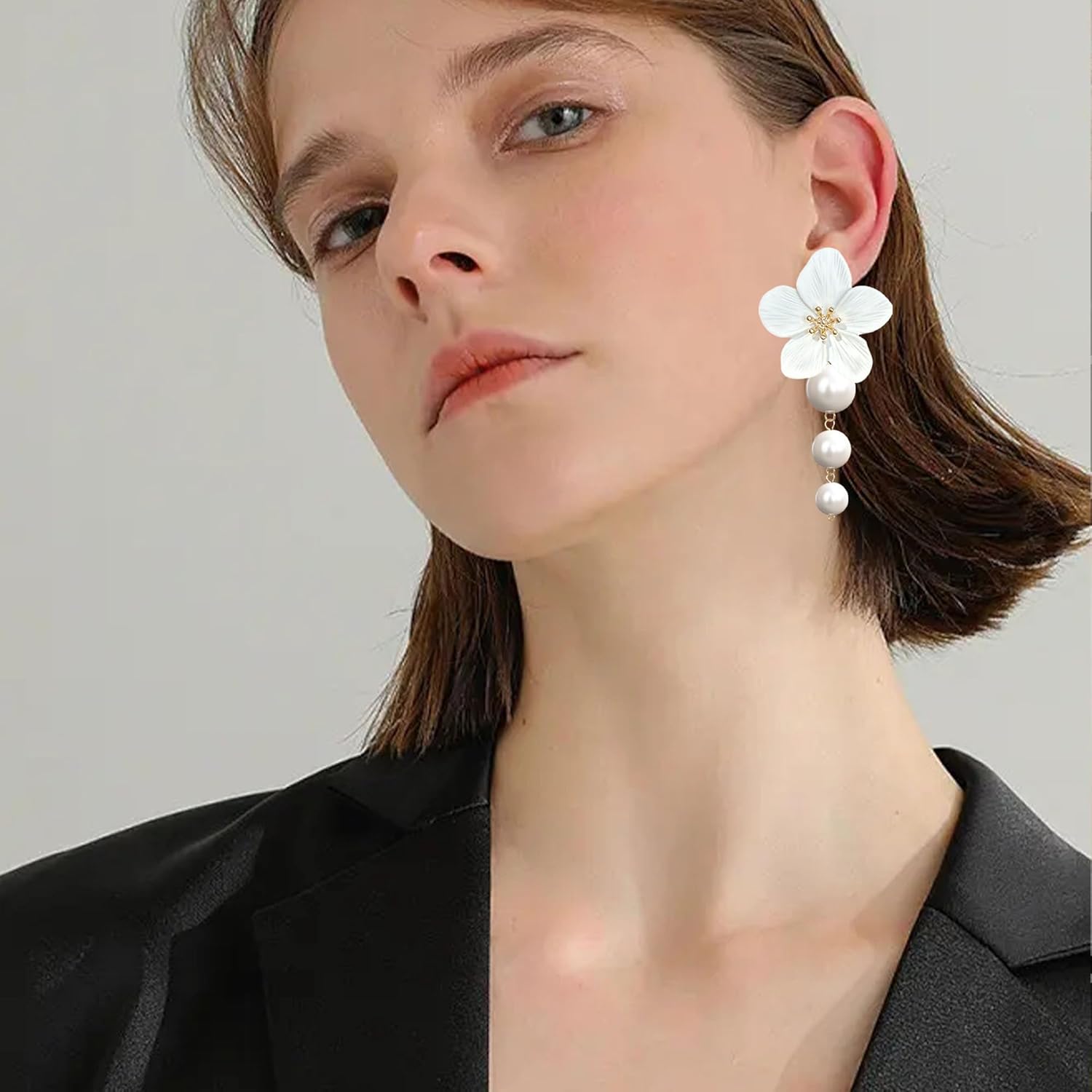 Floral Pearl Statement Earrings For Women Flower Large Stud Dangle Drop Earrings Boho - Image 2